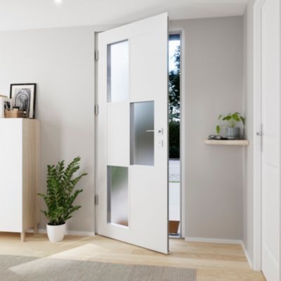 Porte d'entrée FORTIA acier blanc RAL 9003 Jesolo 96 x h.218 cm poussant droit