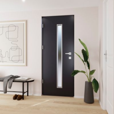 Porte d'entrée FORTIA acier gris RAL 7016 Pasni 96 x h.218 cm poussant droit
