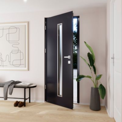 Porte d'entrée FORTIA acier gris RAL 7016 Pasni 96 x h.218 cm poussant droit