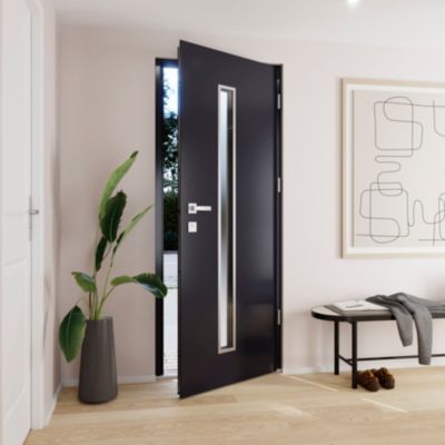 Porte d'entrée FORTIA acier gris RAL 7016 Pasni 96 x h.218 cm poussant gauche