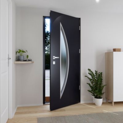 Porte d'entrée FORTIA acier gris RAL 7016 Ricadi 96 x h.218 cm poussant gauche