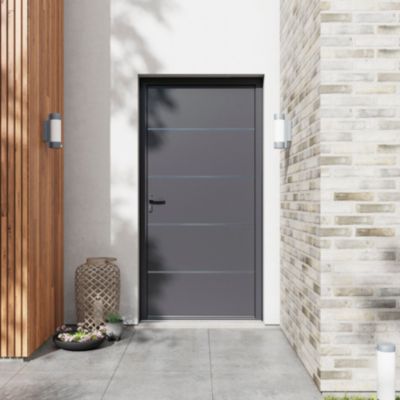 Porte d'entrée FORTIA aluminium gris RAL 7021 Cecina 96 x h.218 cm poussant droit