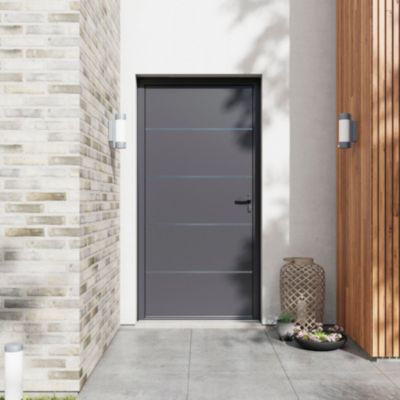 Porte d'entrée FORTIA aluminium gris RAL 7021 Cecina 96 x h.218 cm poussant gauche
