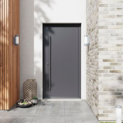Porte d'entrée FORTIA aluminium gris RAL 7021 Kapas 96 x h.218 cm poussant droit