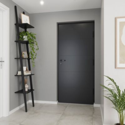 Porte d'entrée FORTIA aluminium gris RAL 7021 Madryn 96 x h.218 cm poussant gauche