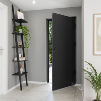 Porte d'entrée FORTIA aluminium gris RAL 7021 Madryn 96 x h.218 cm poussant gauche