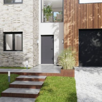 Porte d'entrée FORTIA aluminium gris RAL 7021 Madryn 96 x h.218 cm poussant gauche