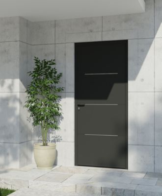 Porte d'entrée FORTIA aluminium Leme gris RAL 7021 96 x h.218 cm poussant droit