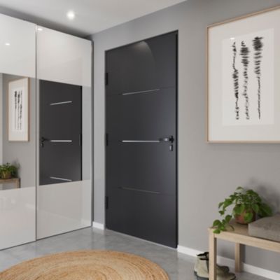 Porte d'entrée FORTIA aluminium Leme gris RAL 7021 96 x h.218 cm poussant droit