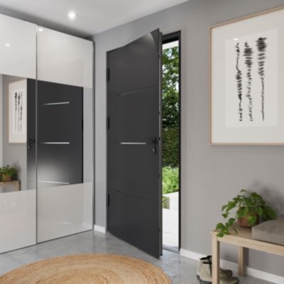 Porte d'entrée FORTIA aluminium Leme gris RAL 7021 96 x h.218 cm poussant droit