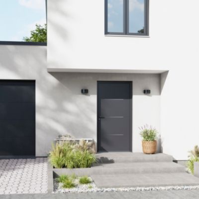 Porte d'entrée FORTIA aluminium Leme gris RAL 7021 96 x h.218 cm poussant droit