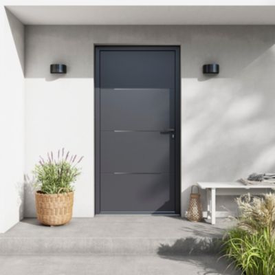 Porte d'entrée FORTIA aluminium Leme gris RAL 7021 96 x h.218 cm poussant droit