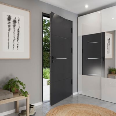 Porte d'entrée FORTIA aluminium Leme gris RAL 7021 96 x h.218 cm poussant droit