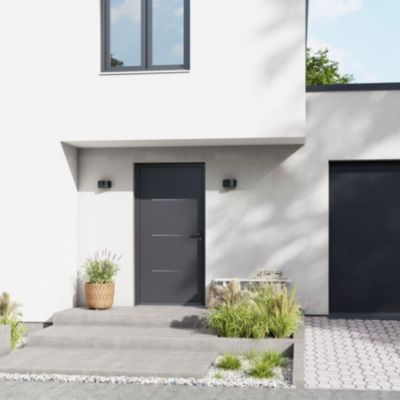 Porte d'entrée FORTIA aluminium Leme gris RAL 7021 96 x h.218 cm poussant droit