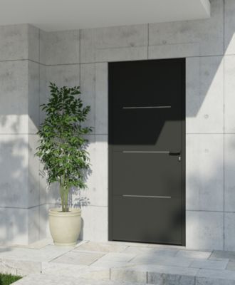 Porte d'entrée FORTIA aluminium Leme gris RAL 7021 96 x h.218 cm poussant gauche