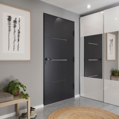 Porte d'entrée FORTIA aluminium Leme gris RAL 7021 96 x h.218 cm poussant gauche