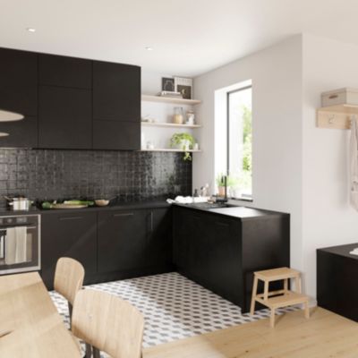 Porte de colonne de cuisine Stevia noir mat L. 60 cm x H. 130 cm GoodHome