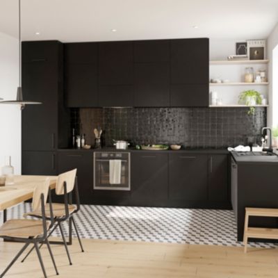 Porte de colonne de cuisine Stevia noir mat L. 60 cm x H. 130 cm GoodHome