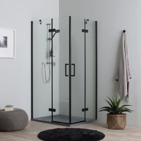 Porte De Douche 120X80 Noir Mat Avec Porte À Double Charnière En Verre Transparent De 6 Mm