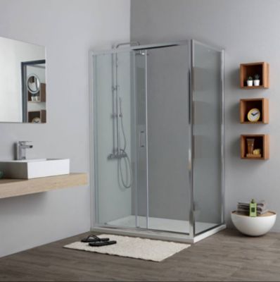 Porte De Douche 120X80cm Côté Fixe Et Porte Coulissante Transparente - New Giada