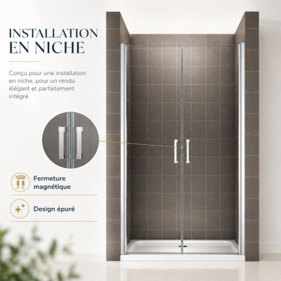 Porte de douche 74x180 cm verre transparent - ajustable de 74 à 77 cm ...