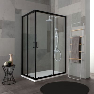 Porte De Douche 80X100 H 190 Profilé Noir Mat Verre Clair - City