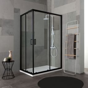 Porte De Douche 80X120 Profil Noir Mat Verre Clair - City