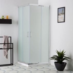 Porte De Douche 80X80 Cm Avec Verre Dépoli, Profils En Aluminium Et Ouverture D'angle - Giada
