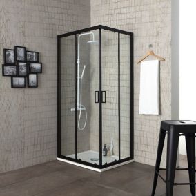 Porte De Douche 90X90 Avec Profilé Noir Mat Et Verre Transparent, H 190 - City