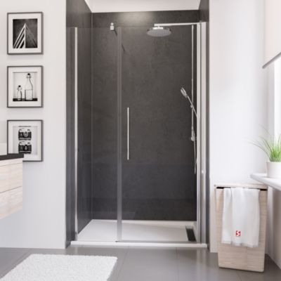 Porte de douche battante l.140 x H.192 cm, verre transparent, profilé chromé, Schulte NewStyle