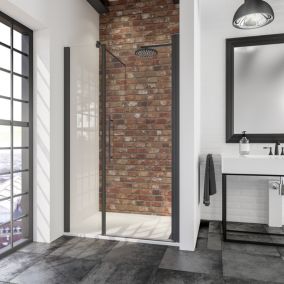 Porte de douche battante l.160 x H.192 cm, verre transparent, profilé noir mat, Schulte NewStyle
