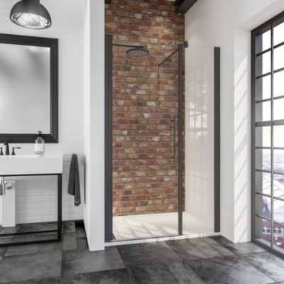 Porte de douche battante l.160 x H.192 cm, verre transparent, profilé noir mat, Schulte NewStyle