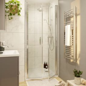 Porte de douche battante l.80 x H.195 cm, verre transparent, profilés alu chrome, GoodHome Ledava