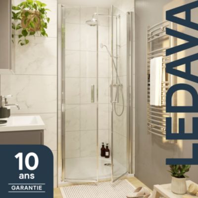 Porte de douche battante l.80 x H.195 cm, verre transparent, profilés aluminium chrome, GoodHome Ledava