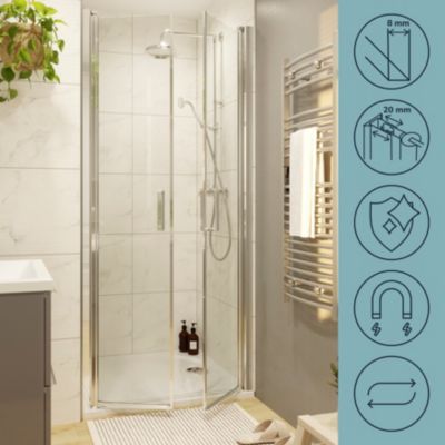 Porte de douche battante l.80 x H.195 cm, verre transparent, profilés aluminium chrome, GoodHome Ledava