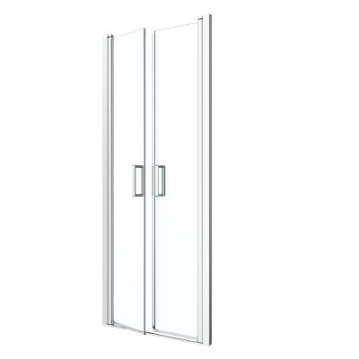 Porte de douche battante l.90 x H.195 cm, verre transparent, profilés alu chrome, GoodHome Ledava