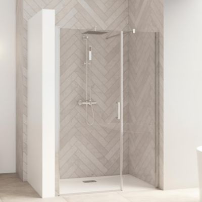 Porte de douche battante L180cm H2,05m avec paroi fixe SMART Design sans seuil (conforme PMR) chromé