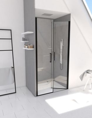 Porte de douche battante noir Galedo Saloon 80cm