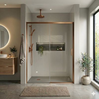 Porte de douche CASTEL 100x195 cm 1 coulissant + 1 fixe - transparent cuivre - Cosmos