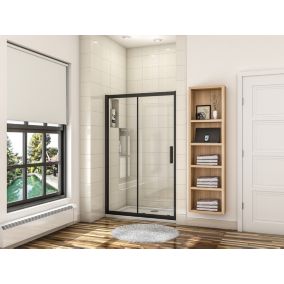 Porte de douche coulissante 110cm  en verre anticalcaire porte de douche Noir mat avec l'amortisseur Hauteur 195cm