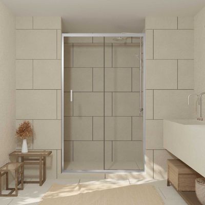 Porte de douche coulissante 120x200 cm - Verre transparent - Profilé Chrome - CHROMED CRUSH