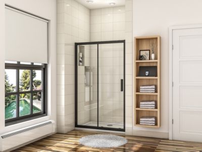 Porte de douche coulissante 140cm  en verre anticalcaire porte de douche Noir mat avec l'amortisseur Hauteur 195cm