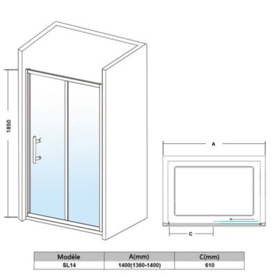 Porte de douche Coulissante 140x185 cm SIRHONA Paroi Portes de douche coulissante réglable - Cadre en aluminium - Verre 5mm