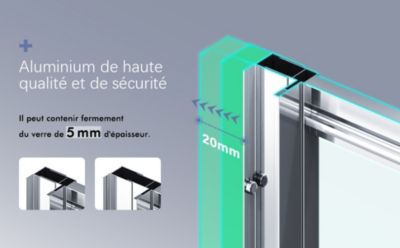 Porte de douche Coulissante 140x185 cm SIRHONA Paroi Portes de douche coulissante réglable - Cadre en aluminium - Verre 5mm