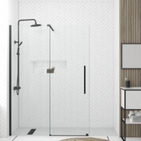 Porte de Douche Coulissante 140x195cm Verre Trempé Transparent 6mm - Finition Noire Mate - SLIDE-IN