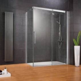 Porte de douche coulissante avec paroi latérale ouverture droite l.160+90xH.200 cm verre transparent anticalcaire, profilé chromé, Schulte MasterClass