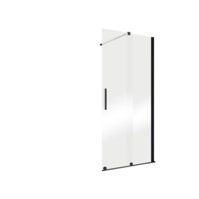 Porte de douche coulissante avec roulettes l.100 x H.200 cm, verre transparent anticalcaire, profilé noir mat, Schulte NewStyle