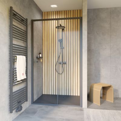 Porte de douche coulissante droite l.120 x H.200, verre transparent, profilé noir, Schulte Trend2.0