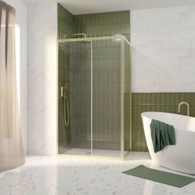 Porte de douche coulissante et paroi fixe l.120 + 80 x H.200 cm profilés doré brossé, Galedo Factory