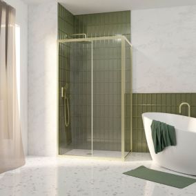 Porte de douche coulissante et paroi fixe l.120 + 80 x H.200 cm profilés doré brossé, Galedo Factory